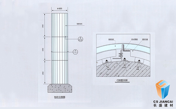 包柱氟碳鋁單板安裝節點示意圖